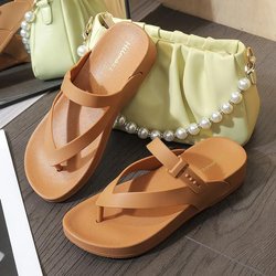 Flip-Flops, dick, schräger Absatz, rutschfest, weiche Sohle, Zehenclip-Hausschuhe, Damen-Strand-Hausschuhe, Sommermode, Internet-Berühmtheit 40 braun