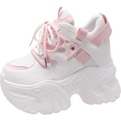 Damen Plateau-Sneakers mit Schnürung, Herbst-Sportschuhe, klobige Freizeitschuhe, Damenschuhe mit dicker Unterseite, Netzschuhe 37