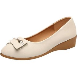 Einzelne Schuhe Lederschuhe Damen Flache Schuhe Slope Heels Arbeitsschuhe Koreanische Damenschuhe Bean Schuhe Damen Sommerschuhe 40 beige