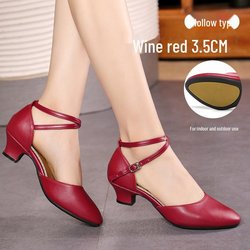 Latein-Tanzschuhe für Damen aus echtem Leder, rotes Rindsleder, weiche Sohle, mittlerer/hoher Absatz, Square-Dance-Stil. 36
