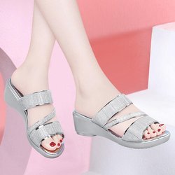 Plateau Wedges Hausschuhe Damen Sandalen Outdoor Strand Hausschuhe Frau Peep Toe High Heels Pumps Damen Schuhe Plateau Heels 40 silber