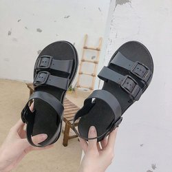Sommer Römersandalen Wilde Damensandalen Studentinnen Flachboden Harajuku Stil Strandsandalen Leicht und Bequem 40 schwarz
