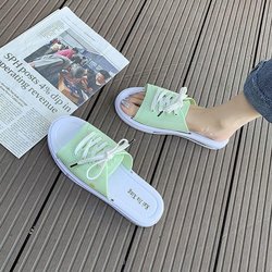 PVC-Slides Sommer Damen Trendy Schnürpantoffeln Außen Rutschfeste Dicke Sohle Hundert Faule Schuhe Einfache Mode Weiche Sohle Strandschuhe 41 grün