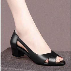 Hochhackige Sandalen für Damen im Sommer, Fischmaul-Sandalen mit dickem Absatz für Damen 39 schwarz