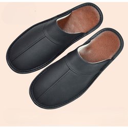 Kuh Leder Hausschuhe Männer Große Größen Leinen Hause Männliche Innen Haus für männer Hausschuhe Frauen Mann Slipper Luxus Weiche flache Schuhe 42-43 schwarz