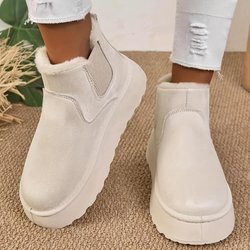 Flauschige Stiefel für Damen in Volltonfarbe, Plateaustiefel mit weicher Sohle und Fleecefutter, rutschfeste warme Winterstiefel aus Plüsch 42 off-weiße
