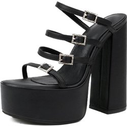 Sexy High Heels Damen Hausschuhe Plateau 2024 Sommer Pantoletten Mules Schuhe Schwarz Rosa Gelb Sandalen Große Größe Stripper Party Schuhe 38 schwarz