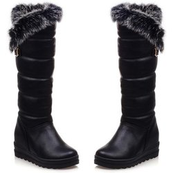 J/Winter Neue Schneestiefel mit erhöhtem Keilabsatz und langen, plüschigen, warmen Stiefeln aus massivem Kaninchenfell 35