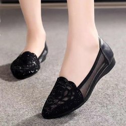 Mesh-Sandalen Damen Sommer All-Match Bequeme weiche Sohle Große Damenschuhe Flache hohle Einzelschuhe 35 schwarz