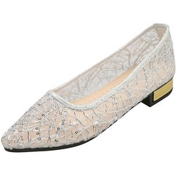 Damen Sommer Einzel-Schuh Übergröße Modische Spitzschuhe Lässige Flache Bohnenschuhe aus hohlem Mesh-Stoff 41 silber