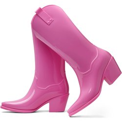 Damen Regenstiefel Kniehohe Cowboy-Gummistiefel Elastische, solide, wasserdichte Cowgirl-Stiefel Rosa Damen Klobige Schuhe mit mittlerem Absatz 41 rosa