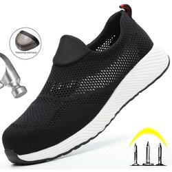 Sommer Atmungsaktive Arbeitssicherheitsschuhe Männer Frauen Arbeitsschuhe Leichte Stahlkappe Unzerstörbare Schuhe Anti-Zerschlagung Sicherheitsarbeitsstiefel 39 schwarz