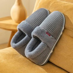Männer Winter Baumwolle Schuhe Unisex Hause Hausschuhe Leder Rutschfeste Hausschuhe Wasserdichte Plüsch Warme Indoor Schuhe 40-41 grau