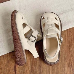 Hohle Sandalen Damen Große Zehenschuhe Verdickter Boden Erhöhen Sie leichte lässige Lochschuhe Römische Schuhe Literarischer Stil Sommer 40 beige