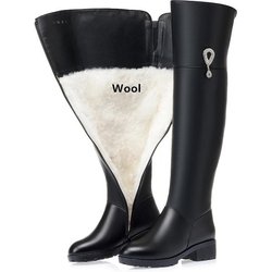 Oberschenkelhohe Stiefel aus echtem Leder für Damen, Winter, lange Stiefel, große Wolle, warme Overknee-Stiefel für Damen 39
