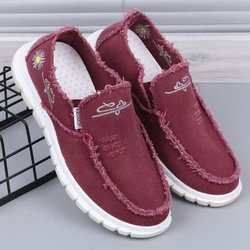 Damen Canvas Schuhe Lässige bestickte Stoffschuhe für Frauen 43 wein rot