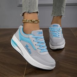 Damen-Wedge-Rocker-Sneaker, lässige, höhenvergrößernde Low-Top-Sneaker zum Schnüren, bequeme Plateauschuhe zum Gehen 39 blau