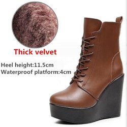 Damen Echtleder Stiefeletten Winter Damen Plüsch Schneestiefel Plateau Keilstiefel Damen High Heel Schuhe Größe 33-43 38