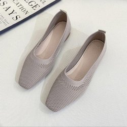Weiche Sohle, einzelne Schuhe für Damen im Frühling und Sommer, quadratischer Kopf, gestrickt, atmungsaktiv, flache Schuhe, flacher Mund, gewebte Schuhe 35 apricot