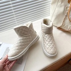 Damen Schneestiefel Plüsch Verdickte Winter Mittelrohr Wasserdichte Anti-Rutsch Warme Baumwollschuhe 37 weiß