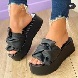 Damen Sandale, dicker Boden, Freizeitschuhe, Damen, Freizeit, Sommer, Schleife, Keilabsatz, Sandalen, Damen, Plattform-Slipper, große Größe 35–43 43 schwarz