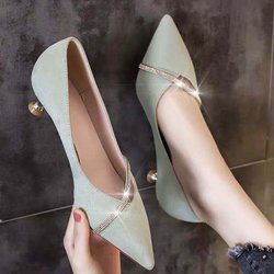 Einzelnen Schuh Weiblichen Spitzen Diamant Einzelnen Schuh Weibliche Sexy Mädchen Schuhe Koreanische Version 3CM Dünne Ferse High Heels Schuhe frühling und Sommer 40 grün