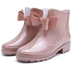 Mode Neue Mode Damen Regenstiefel Mode Rutschfeste Damen Wasserschuhe Flacher Boden Damen Samt Kurzer Schaft Warme Überschuhe 39 rosa