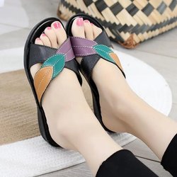 Sandalen und Hausschuhe mit dickem Keilabsatz und Damenoberbekleidung, rutschfeste Hausschuhe mit weicher Sohle, Sandalen und Hausschuhe aus Oxford-Kunstleder für Damen 36