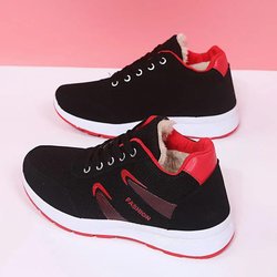 Herbst und Winter Vielseitige Turnschuhe mit flachem Boden Damen Rutschfeste Laufschuhe mit weicher Sohle Warme Baumwollschuhe 36 rot