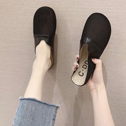 Frühling Sommer Atmungsaktive Faule Schuhe Pedal Mesh All-Match Casual Flache Schuhe Damen Haushalt Casual Halbpack Hausschuhe 35 schwarz