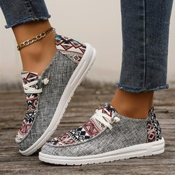 Comemore 2024 Große Größe Ethnischer Stil Flache Unterseite Lässige Damenschuhe Frühling Neue Atmungsaktive Weiche Unterseite Faule Schuhe Sneaker Sport 42 grau