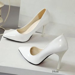 Neue Feste Farbe Pumps Frauen High Heel Schuhe Weibliche Mode Lackleder Sexy Spitz Dünne Ferse Hochzeit Schuhe Größe 44 36 weiß