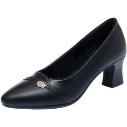 High Heels Einzelschuhe Damen Lederschuhe Frühling und Sommer Mittelhoher Absatz Chunky Heels Freizeitschuhe Spitze Schuhe 35 schwarz