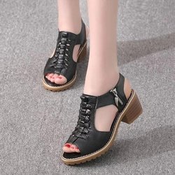 WTEMPO Elegante Sandalen für Damen im Vintage-Stil mit mittelhohem Absatz und Peep-Toe-Design mit seitlichem Reißverschluss 39 schwarz