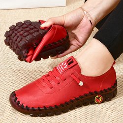 2024 neue Frühjahr Casual Frauen Schuhe Plattform Loafers Lace Up Leder Wohnungen Slip-On Mom Schuh 39 rot