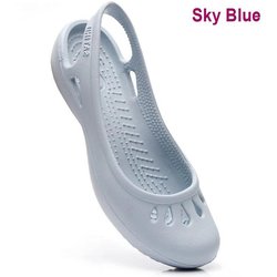 Sommer leichte Anti-Rutsch-Loch-Schuhe Clog für Damen Flache Unterseite Sandalen Krankenschwester Outdoor Strand Jelly W7 himmelblaue