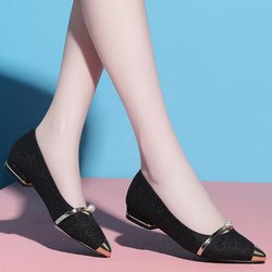 Glänzende flache Einzelschuhe, spitzer Zehenbereich, flacher flacher Absatz, rutschfest, bequem, Einzelschuhe, Damenschuhe für Arbeit und Beruf 35