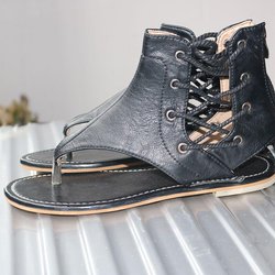 Damen Sandalen Vintage Sommer Damen Schuhe Gladiator Sandalen Flip-Flops Für Damen Strandschuhe Leder Flache Sandalias Mujer 37