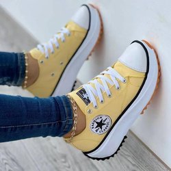 2022 Damen High-Top-Canvas-Schuhe im koreanischen Stil: Atmungsaktive, höhenverstärkende Freizeit-Sneaker für Frühling und Herbst in großen Mengen ausverkauft. EU 40 gelb