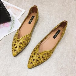 Damenschuhe spitze hohle Bohnenschuhe lässig flache Unterseite Frühlingsschuhe atmungsaktive weiche Sandalen 40