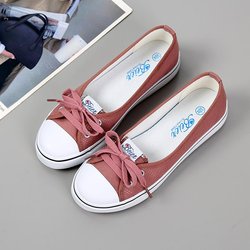 Damen Canvas Schuhe Sommer Flacher Mund Rundkopf Schnürschuhe Einfarbig Anti-Rutsch Flats 40 dunkelrote