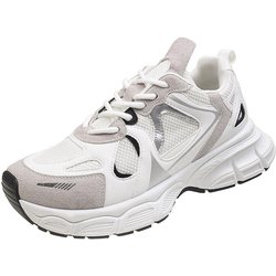 WTEMPO Damen-Sommer-Sneaker, Outdoor-Mode, leichte Sportschuhe, Retro-Freizeit-Laufschuhe, rutschfestes Mesh, atmungsaktiv, klobiger Sneaker 40 weiß