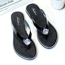 Damen Hausschuhe mit eingelegten Diamanten zum Anklippen, Sommer, neue leichte, lässige Flip-Flops am Meer, untere Strass-Strandsandalen 40 schwarz