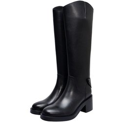 Kniehohe Damenstiefel aus Naturleder, Übergröße, 22–27 cm Länge, Rindsleder, Herbst- und Winter-Plüschschuhe 36 schwarz