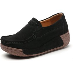 Damen Frühling Herbst Loafer Flats Echtleder Mokassins Herbst Slip-on Casual Runde Zehen Handgefertigte Plateauschuhe 40 schwarz