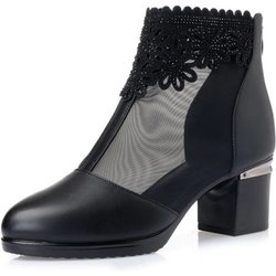 Sandalen für Damen, modische Strass-Mesh-Lederschuhe, hochhackige Sandalen, Sommer, atmungsaktiv, coole Stiefel, Damensandalen 40 schwarz