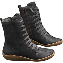 MAITA Damen Leder Stiefeletten Vintage Freizeitschuhe Markendesign Retro Handgefertigter Stiefel 38 schwarz