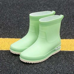 WTEMPO Damenmode Kurze Röhre Regenschuhe Küche Outdoor Anti Slip Flache Ferse Dicke Sohle Wasserdichte Gummischuhe Dropshipping Großhandel 40 grün