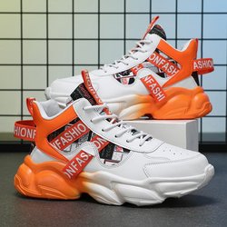 Colorblock-High-Top-Freizeit-Sneaker für Damen – bequeme Schnür-Sneaker für atmungsaktive und stilvolle Plateau-Basketballschuhe 39 orange