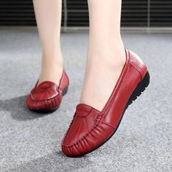 100 % Echtleder-Schuhe für Damen, Ballerinas, Rindsleder, Freizeitschuhe für Damen, Schwarz, Blau, Rot, Gelb, Übergröße 42 34 rot